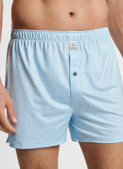 Peter Millar Boxers|Nebraska Printed Gingham Check Stretch Jersey Boxer